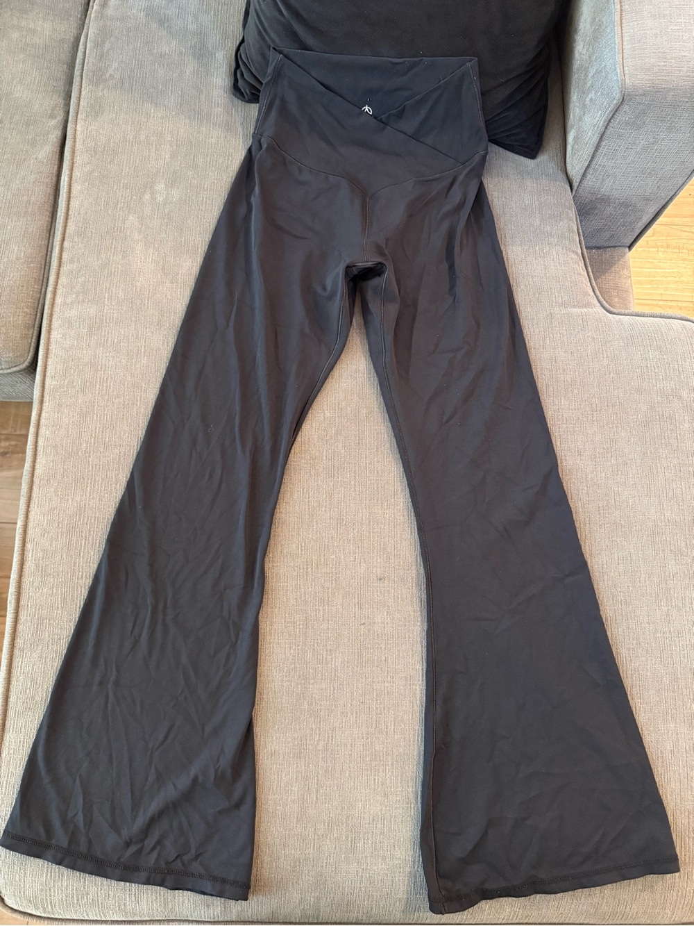 Black Flared High-Rise Leggings with Crossover Waist